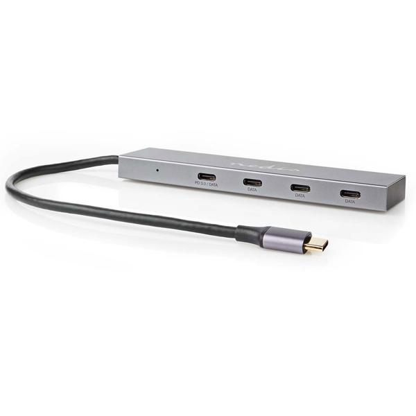 4 Port USB-C Hub - USB-C male auf 4 USB-C female - USB-SuperSpeed 10 Gbit/s, 1x PD3.0 100W, 3x USB-C 3.2 Gen 2 - Aluminiumgehäuse - Plug & Play