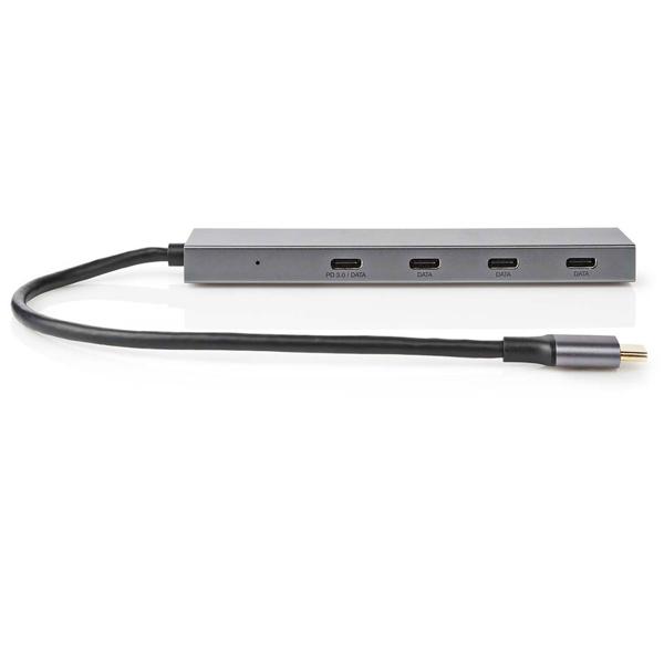 4 Port USB-C Hub - USB-C male auf 4 USB-C female - USB-SuperSpeed 10 Gbit/s, 1x PD3.0 100W, 3x USB-C 3.2 Gen 2 - Aluminiumgehäuse - Plug & Play