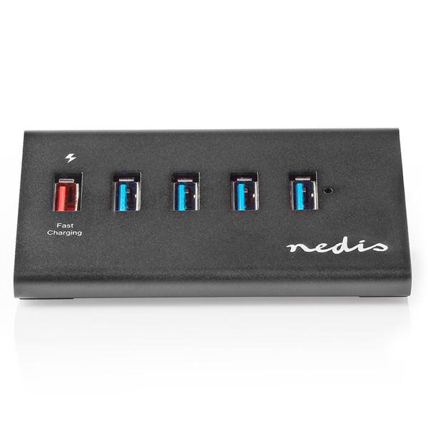High-Speed USB A - 3.2 Hub, 5 Ports, QC 3.0, schwarz – Inklusive Netzteil & USB Kabel, für schnelle Datenübertragung & Aufladen