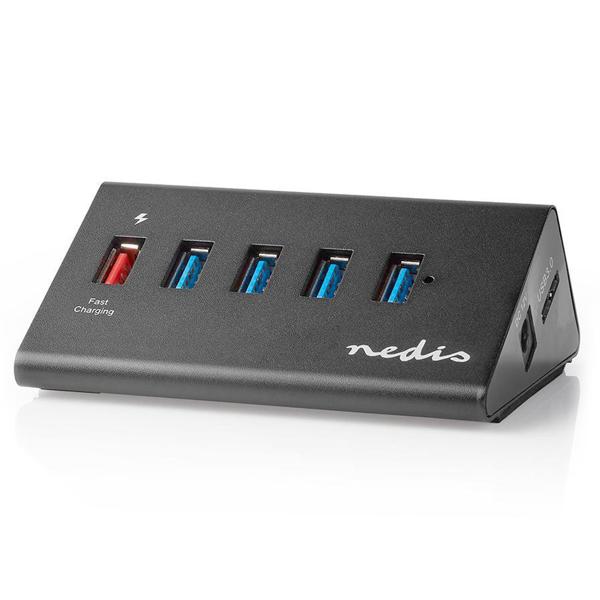 High-Speed USB A - 3.2 Hub, 5 Ports, QC 3.0, schwarz – Inklusive Netzteil & USB Kabel, für schnelle Datenübertragung & Aufladen