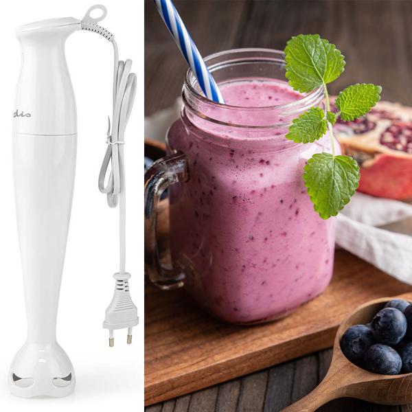 Pürierstab - Stabmixer 150W - 2-Klingen-Messer für Milchshakes, Suppen & Saucen - Handmixer für Bananenmilch, Apfelmus, Kürbisssuppen - Weiss