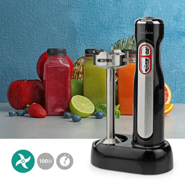 Kabelloser Akku-Stabmixer (100W, Edelstahl): Für Smoothies, Suppen, Sossen – maximale Flexibilität, silber-schwarzes Design, kabelloses mixen