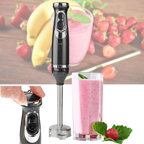 Edelstahl-Stabmixer, 600W, mit Turbotaste, schwarz, Hochwertiger Handmixer für Pürees & Mixgetränke. Langlebig & einfach zu bedienen