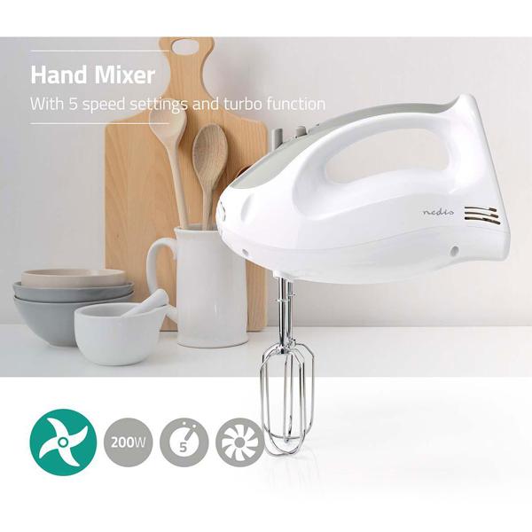 Leistungsstarkes 200W Handrührgerät mit 5 Geschwindigkeiten & Turbo: Müheloses Mixen, Kneten & Schlagen für perfekte Backergebnisse, kompakt, leicht & einfach zu reinigen