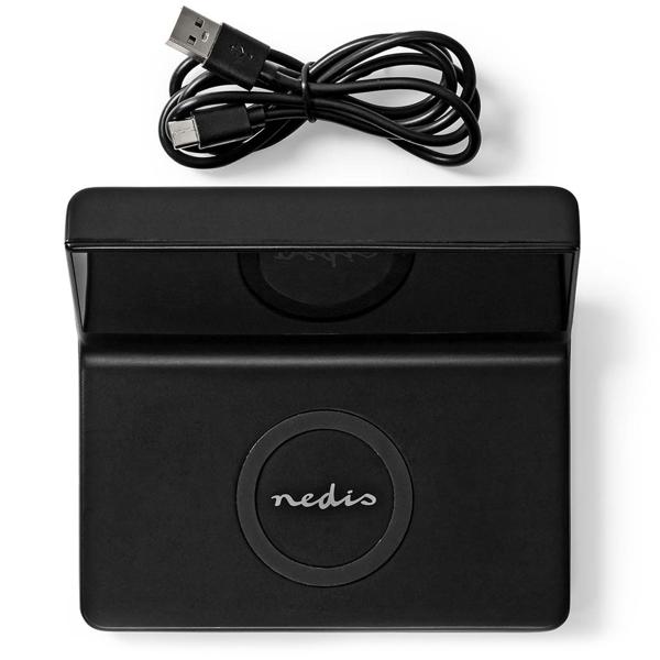 Moderner Wecker (14x7x12,5cm, schwarz) mit kabelloser QI-Ladefunktion – Stilvolles Design & bequemes Aufladen für das Smartphone