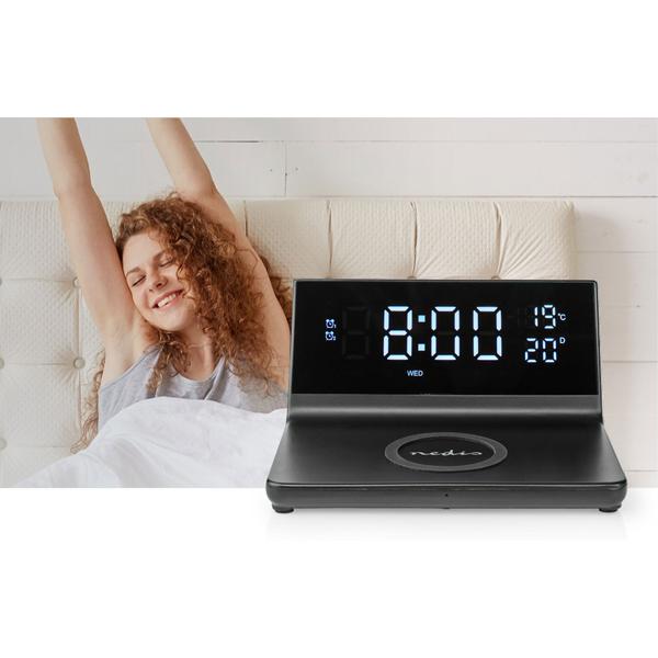 Moderner Wecker (14x7x12,5cm, schwarz) mit kabelloser QI-Ladefunktion – Stilvolles Design & bequemes Aufladen für das Smartphone