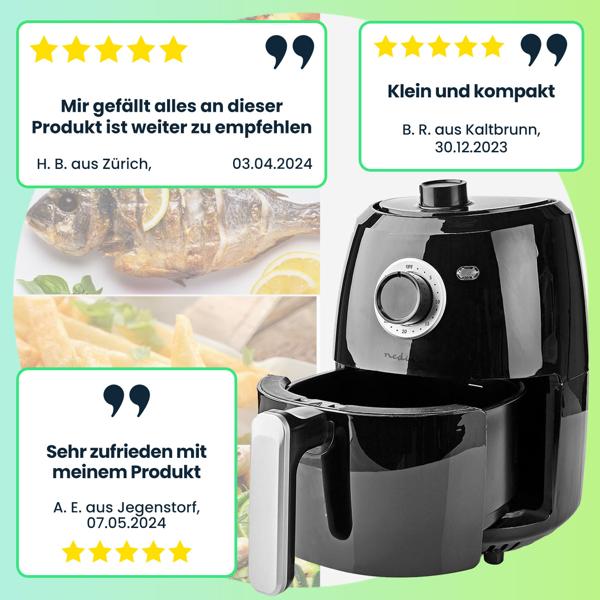 Kompakte Heissluftfritteuse 2,4L – Air Fryer mit Timer & Temperaturregler – 1000W, fettarmes Frittieren, knusprige Ergebnisse & einfache Reinigung
