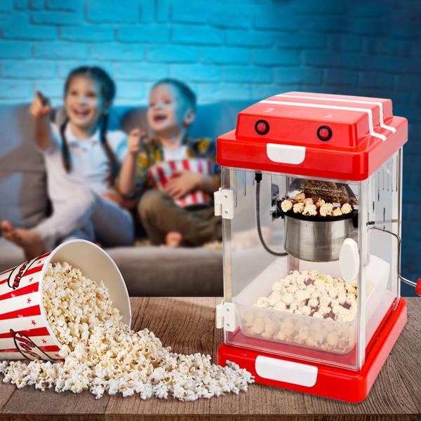 Roter Retro Popcornautomat, (24x28x43 cm) mit Beleuchtung & Kipptopf: Antihaft, Servierschale, DIE Popcornmaschine für leckere Momente