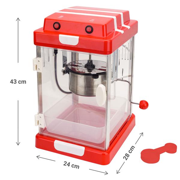 Roter Retro Popcornautomat, (24x28x43 cm) mit Beleuchtung & Kipptopf: Antihaft, Servierschale, DIE Popcornmaschine für leckere Momente