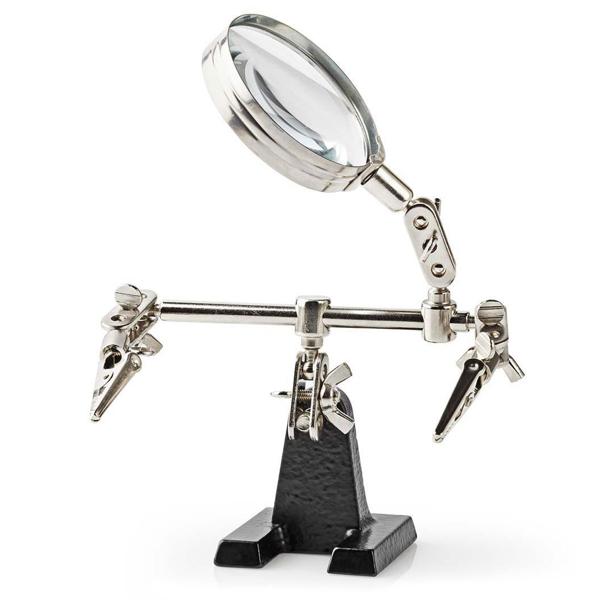 Montageständer mit Lupe - Platinenhalter mit 2 flexiblen Krokodilklemmen - Löten Modellbau Basteln Reparatur - Schwerer Gussständer 8 Gelenke