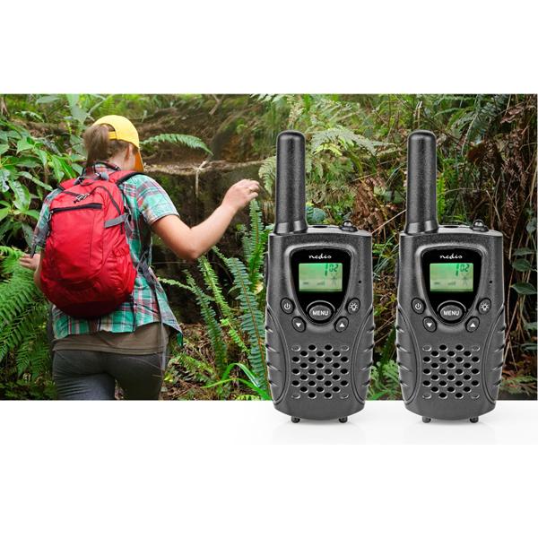 PMR-Funkgeräte 2er Set mit PTT/VOX & 8 Kanälen: 8km Reichweite, Walkie-Talkies, anthrazit – einfache Bedienung, klare Verständigung