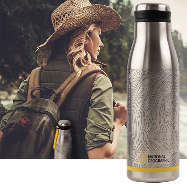 National Geographic Thermosflasche aus Edelstahl, 500 ml, Schraubverschluss, auslaufsicher, hält 6 Stunden warm oder kalt, ideal für Outdoor Abenteuer