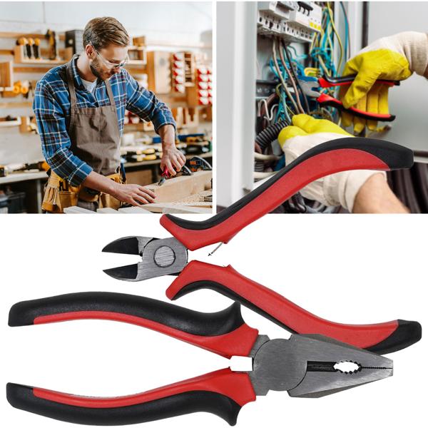 Praktisches Zangen-Set mit Kombizange & Seitenschneider (rot/schwarz) – Schneiden, Greifen, Biegen für Heimwerker und Profis