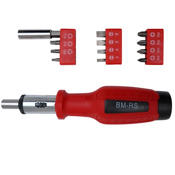 Ergonomischer 12-in-1 Ratschen-Schraubendreher mit 11 Bits aus Chrom-Vanadium Stahl (rot/schwarz) – Bequemes & effizientes Schrauben