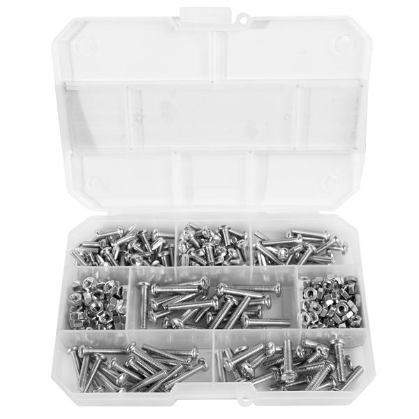 Gewindeschrauben-Sortiment 290-tlg. - verzinkt, korrosionsbeständig - Schlossschrauben Rundkopf & Sechskantmuttern - 4.0x10-25mm & 5.0x20-25mm