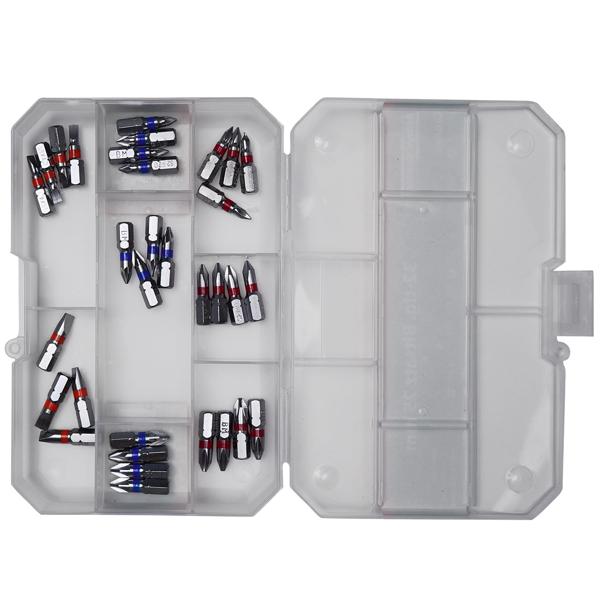 Heimwerker Bit-Set aus ultrarobustem S2-Stahl, 32-teilig, 25 mm Länge, Farbringe, sandgestrahlt, in praktischer Aufbewahrungsbox