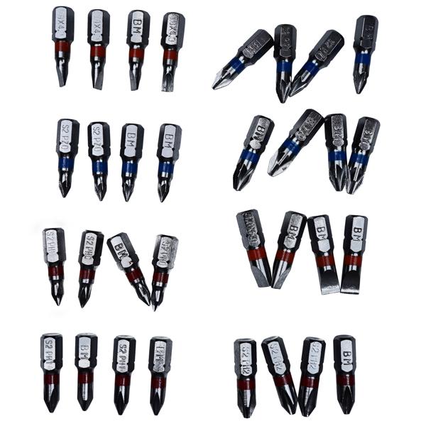 Heimwerker Bit-Set aus ultrarobustem S2-Stahl, 32-teilig, 25 mm Länge, Farbringe, sandgestrahlt, in praktischer Aufbewahrungsbox