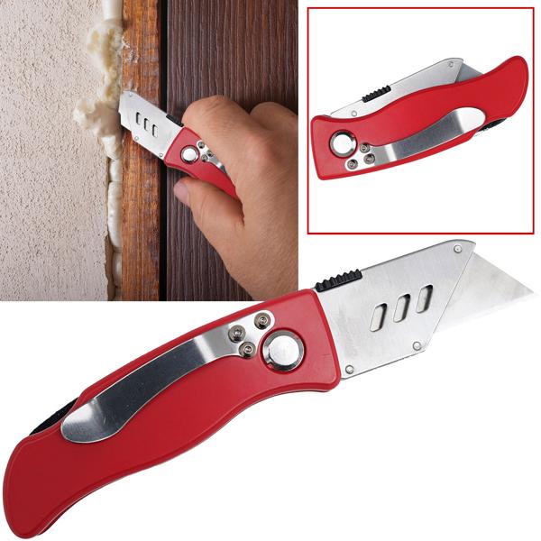Klappbares Cuttermesser mit Gürtelclip + 5 Ersatzklingen: Superscharf, sicher, robust - Ideal für Handwerk, Hobby, Outdoor