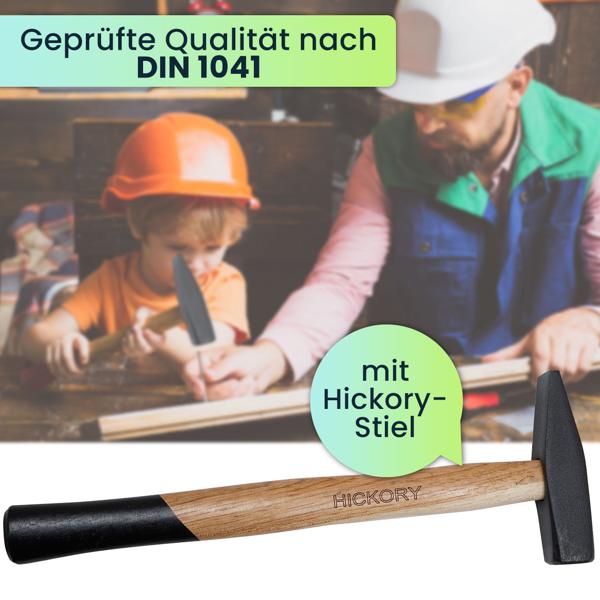 Robuster Schlosserhammer 300g mit hochwertigem Hickory-Stiel, ergonomisch & langlebig, DIN 1041 zertifiziert – perfektes Werkzeug für präzises Arbeiten