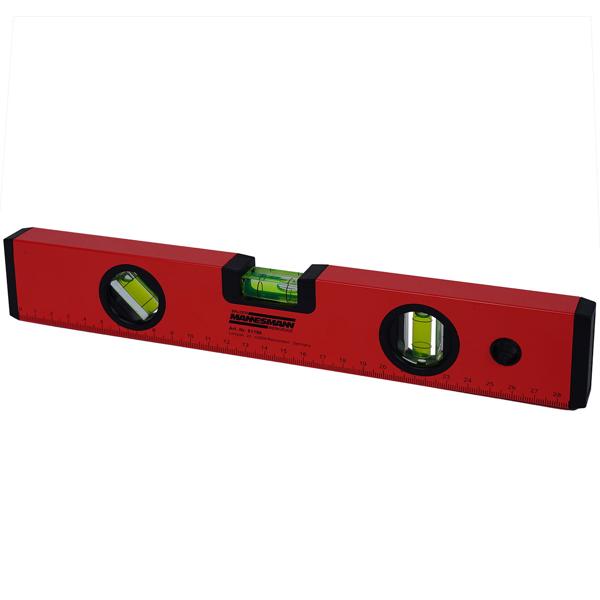 Robuste 30cm Wasserwaage (rot/schwarz) mit 3 Libellen – Zuverlässiges Messwerkzeug für Heimwerker und Profis