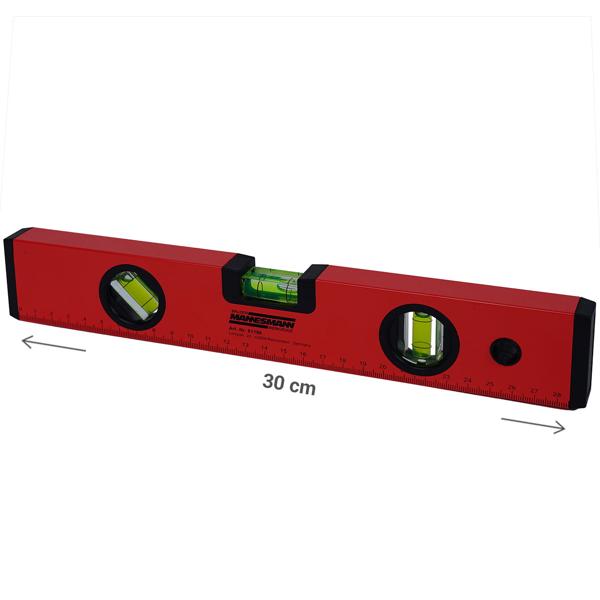 Robuste 30cm Wasserwaage (rot/schwarz) mit 3 Libellen – Zuverlässiges Messwerkzeug für Heimwerker und Profis