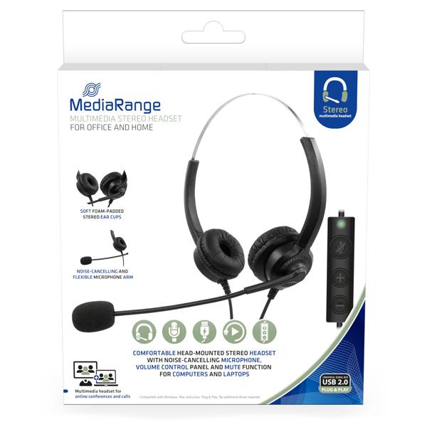 Stereo-Headset mit Kabel & Mikrofon - USB-Anschluss - Rauschfilter - Gepolsterte Ohrmuscheln - Für Telefon- & Videokonferenzen - Schwarz