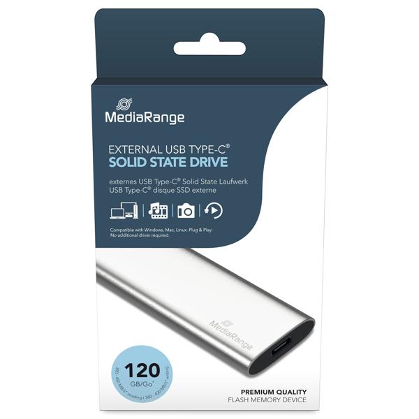 Externes Laufwerk, USB Type-C Solid State Laufwerk, 120 GB, silber