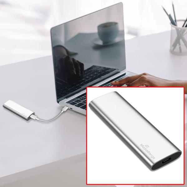 Externes Laufwerk, USB Type-C Solid State Laufwerk, 120 GB, silber