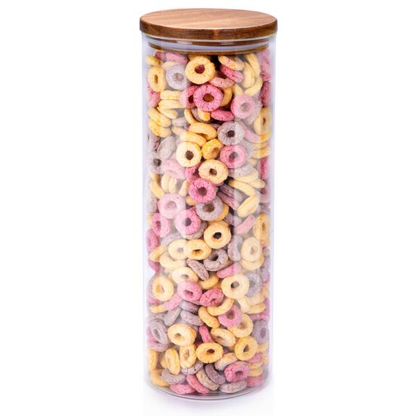 Elegantes Vorratsglas mit Akazienholz-Deckel, H 27 x Ø 9,5 cm. Stilvolles Aufbewahrungsglas für Küche & Haushalt, luftdicht & hochwertig