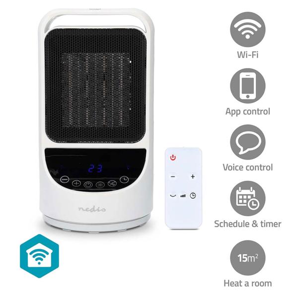 Smarter Wi-Fi Keramik Heizlüfter, 1500W, Oszillation, 2 Wärmestufen, weiss/schwarz - App Steuerung - Effektive Wärme für Ihr Zuhause