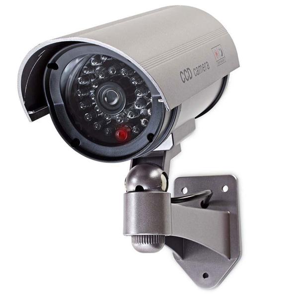 2er-Set Abschreckung pur: Dummy Überwachungskamera (grau)mit Signal-LED – Täuschend echte Kamera-Attrappe (IP44) für mehr Sicherheit rund ums Haus
