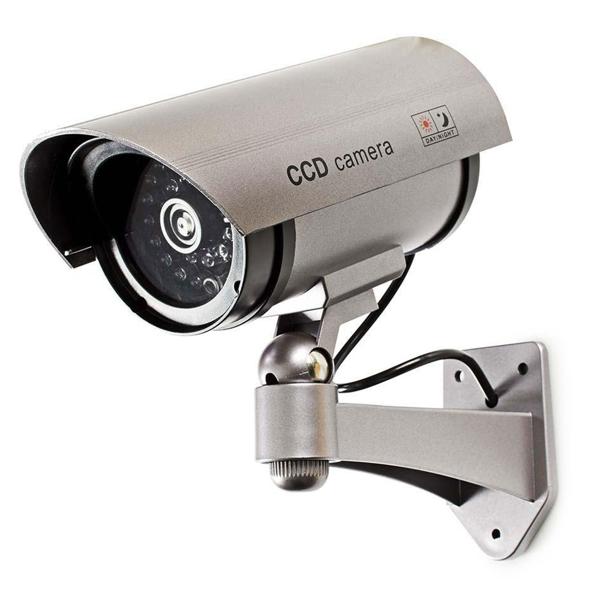 2er-Set Abschreckung pur: Dummy Überwachungskamera (grau)mit Signal-LED – Täuschend echte Kamera-Attrappe (IP44) für mehr Sicherheit rund ums Haus