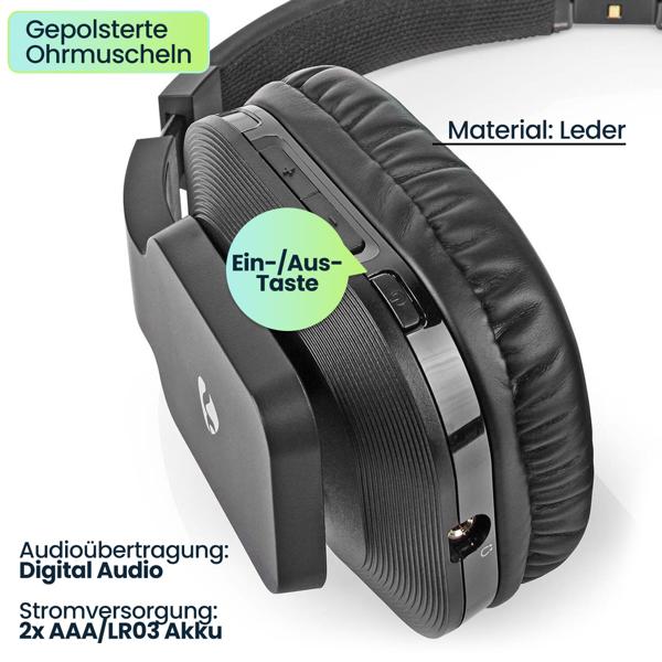 Kabelloser Funk Stereo Fernsehkopfhörer, 25 m Reichweite, TV-Headphones mit Ladestation, Verstellbarer Kopfbügel, gepolsterte Ohrmuscheln