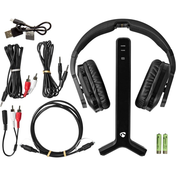 Kabelloser Funk Stereo Fernsehkopfhörer, 25 m Reichweite, TV-Headphones mit Ladestation, Verstellbarer Kopfbügel, gepolsterte Ohrmuscheln