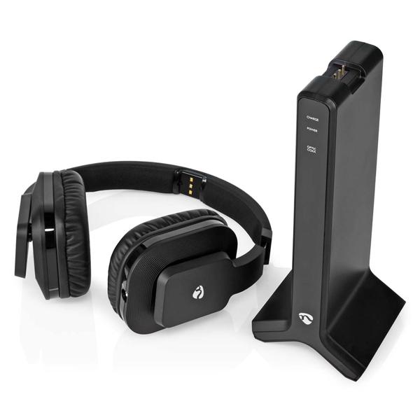 Kabelloser Funk Stereo Fernsehkopfhörer, 25 m Reichweite, TV-Headphones mit Ladestation, Verstellbarer Kopfbügel, gepolsterte Ohrmuscheln