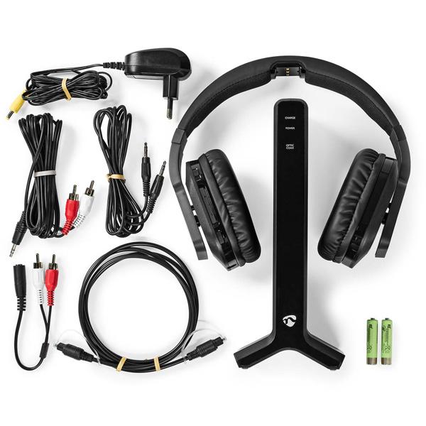 Kabelloser Funk Stereo Fernsehkopfhörer, 25 m Reichweite, TV-Headphones mit Ladestation, Verstellbarer Kopfbügel, gepolsterte Ohrmuscheln