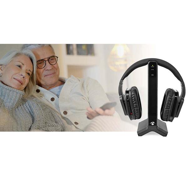 Kabelloser Funk Stereo Fernsehkopfhörer, 25 m Reichweite, TV-Headphones mit Ladestation, Verstellbarer Kopfbügel, gepolsterte Ohrmuscheln