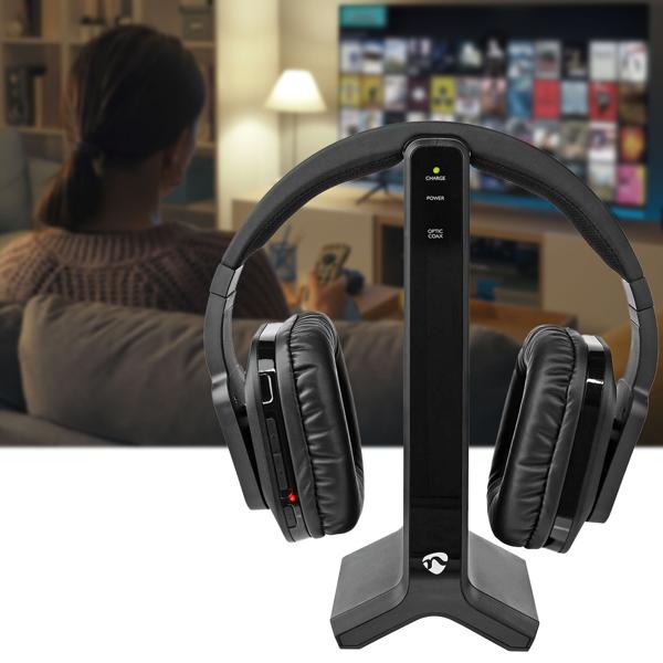 Kabelloser Funk Stereo Fernsehkopfhörer, 25 m Reichweite, TV-Headphones mit Ladestation, Verstellbarer Kopfbügel, gepolsterte Ohrmuscheln