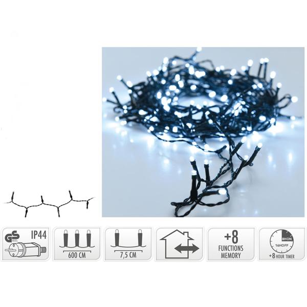 LED-Lichterkette mit Timer – 80 LEDs, 8 Leuchtfunktionen, 3 m Länge, warmweiss, IP44, für Innen & Aussen, stimmungsvoll & energiesparend