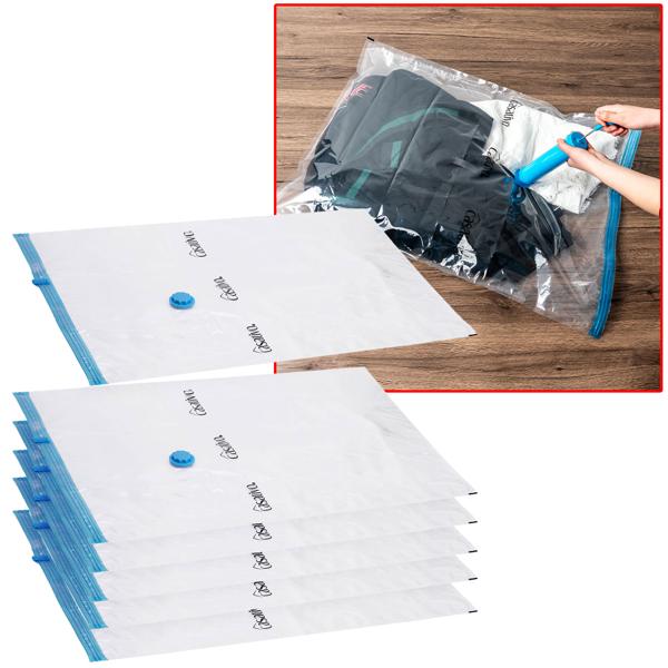 6er-Set platzsparende Vakuumbeutel L, 60 x 80 cm, Kompression mit dem Staubsauger, Aufbewahrungssäcke Saisonkleidung, Bettdecken und Bezüge