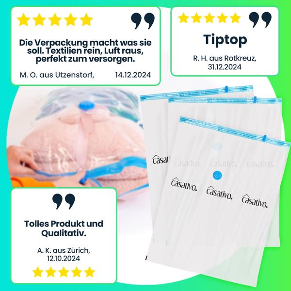 6er-Set platzsparende Vakuumbeutel L, 60 x 80 cm, Kompression mit dem Staubsauger, Aufbewahrungssäcke Saisonkleidung, Bettdecken und Bezüge