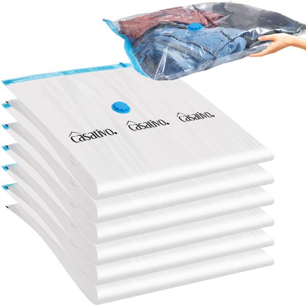 6er-Set platzsparende Vakuumbeutel L, 60 x 80 cm, Kompression mit dem Staubsauger, Aufbewahrungssäcke Saisonkleidung, Bettdecken und Bezüge