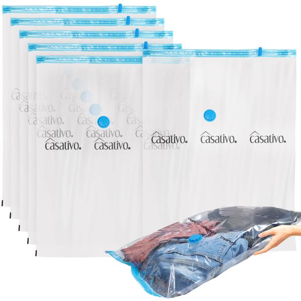 6er-Set platzsparende Vakuumbeutel L, 60 x 80 cm, Kompression mit dem Staubsauger, Aufbewahrungssäcke Saisonkleidung, Bettdecken und Bezüge