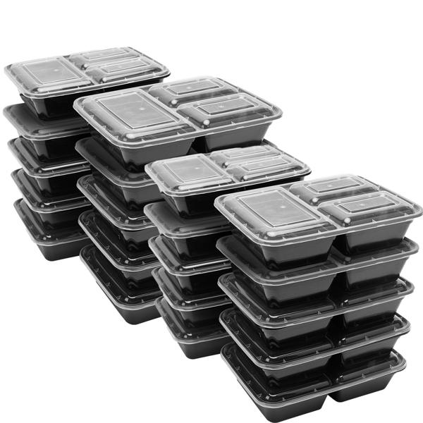 20 Meal Prep Boxen m. Deckel u. 3 Fächern, Bento-Boxen für 1,2 l, wiederverwendbare Essensboxen für Mitnahme, Aufbewahrung und Einfrieren 