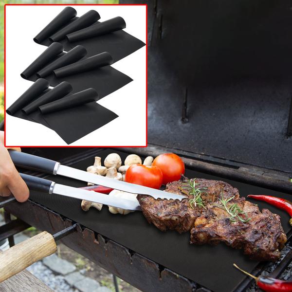 Dauer BBQ-Grillmatte, 9er-Set Bratmatte aus Glasfaser-Material, wiederverwendbar, für Gasgrill, Holzkohlegrill, Elektrogrill, lebensmittelkonform
