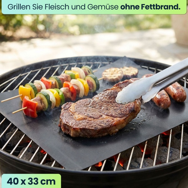 Antihaft BBQ-Grillmatte, 9er-Set Bratmatte aus Glasfaser-Material, wiederverwendbar, für Gasgrill, Holzkohlegrill, Elektrogrill, lebensmittelkonform