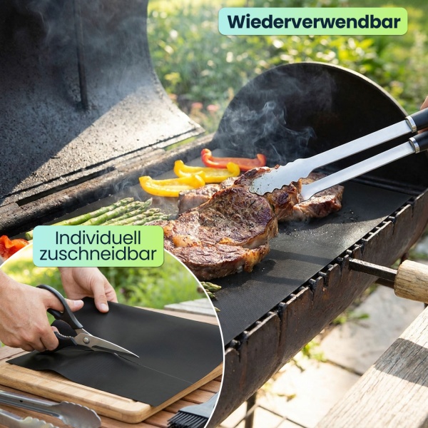 Antihaft BBQ-Grillmatte, 9er-Set Bratmatte aus Glasfaser-Material, wiederverwendbar, für Gasgrill, Holzkohlegrill, Elektrogrill, lebensmittelkonform