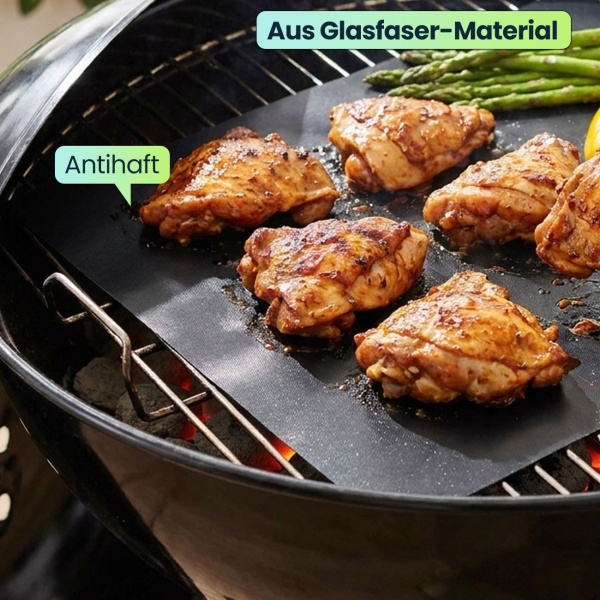 Antihaft BBQ-Grillmatte, 9er-Set Bratmatte aus Glasfaser-Material, wiederverwendbar, für Gasgrill, Holzkohlegrill, Elektrogrill, lebensmittelkonform