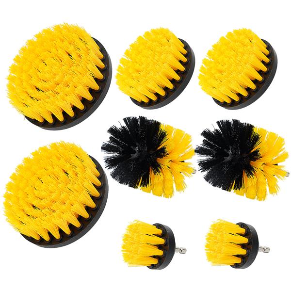 8er Reinigungsbürsten-Spar-Set für Akkuschrauber & Bohrmaschine, gelb/schwarz, Drill Brush Reinigungskit ideal für Küche, Bad, Felgen, Auto