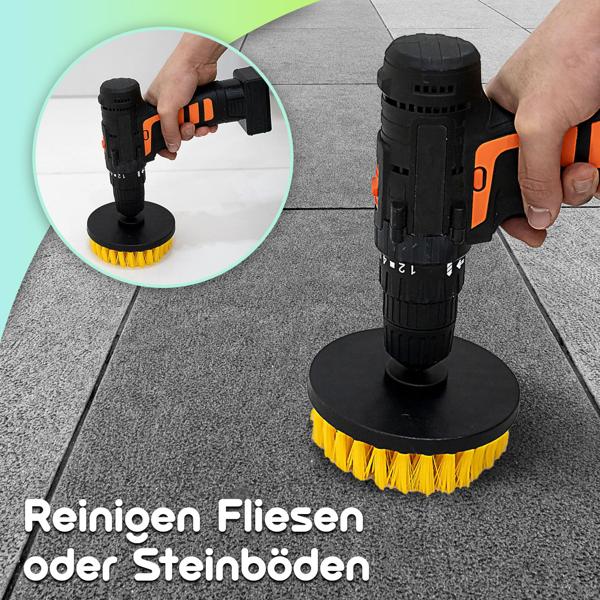 8er Reinigungsbürsten-Spar-Set für Akkuschrauber & Bohrmaschine, gelb/schwarz, Drill Brush Reinigungskit ideal für Küche, Bad, Felgen, Auto